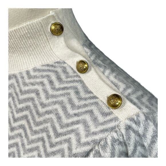 J Crew Alpaca Blend Women's M Sweater Herringbone Pattern Ivory Gray - Picture 1 of 11